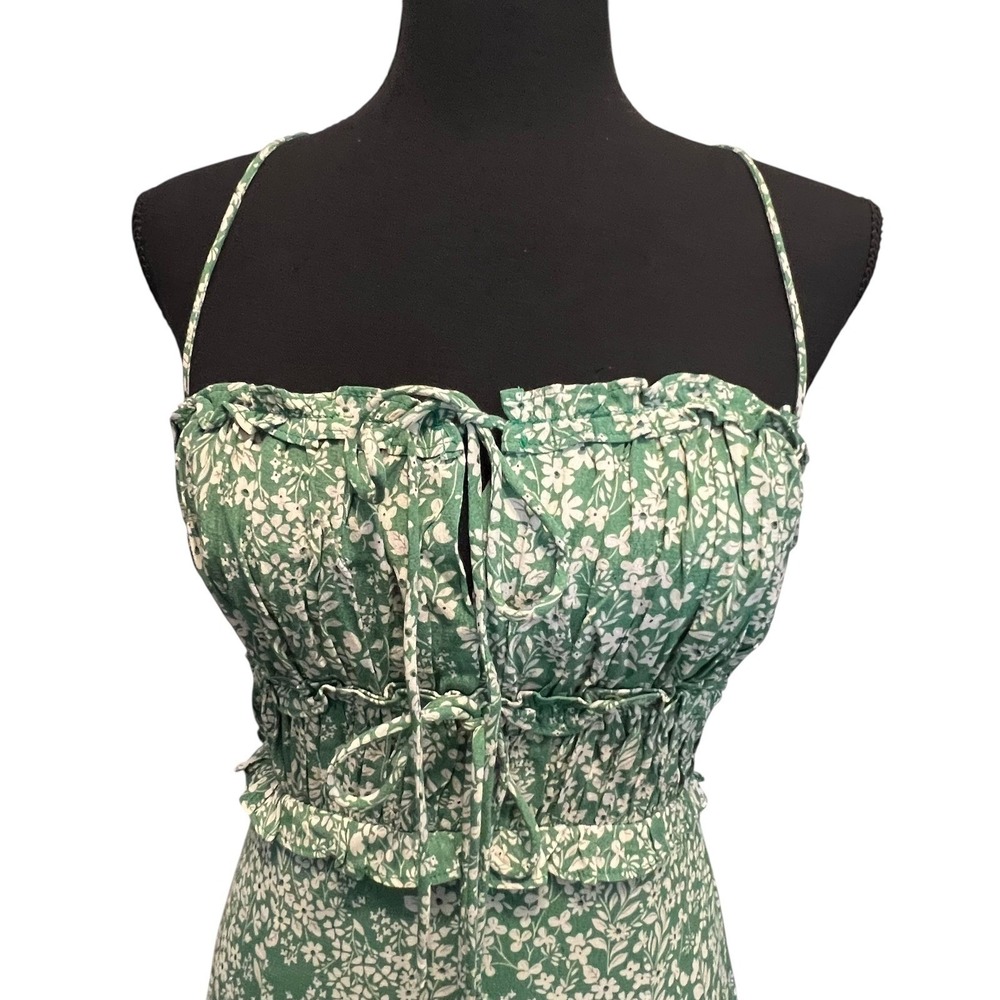ASTR The Label Green Floral Print Maxi Dress Lace Up Back Coquette Cottage Retro - Picture 5 of 11